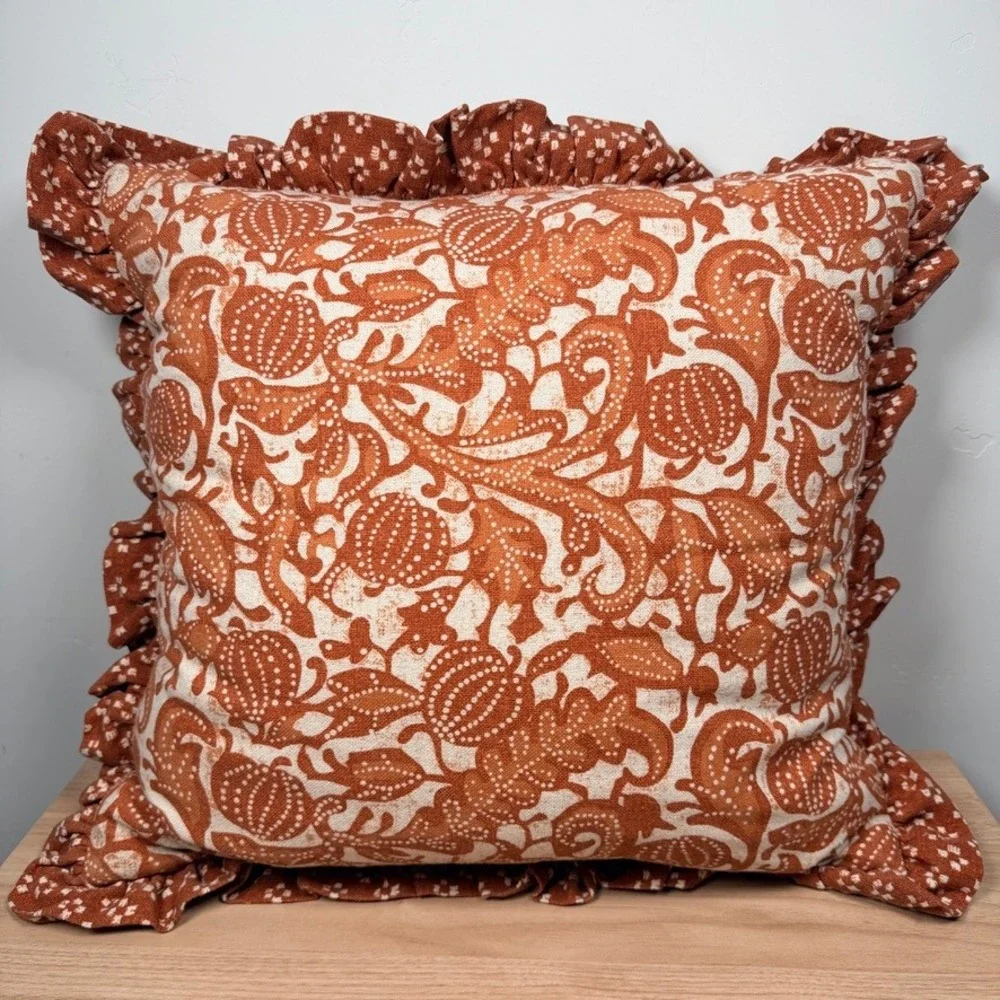 Threshold Square Decorative Throw Pillow 18x18 Rust Orange Ruffle Trim Fall Boho